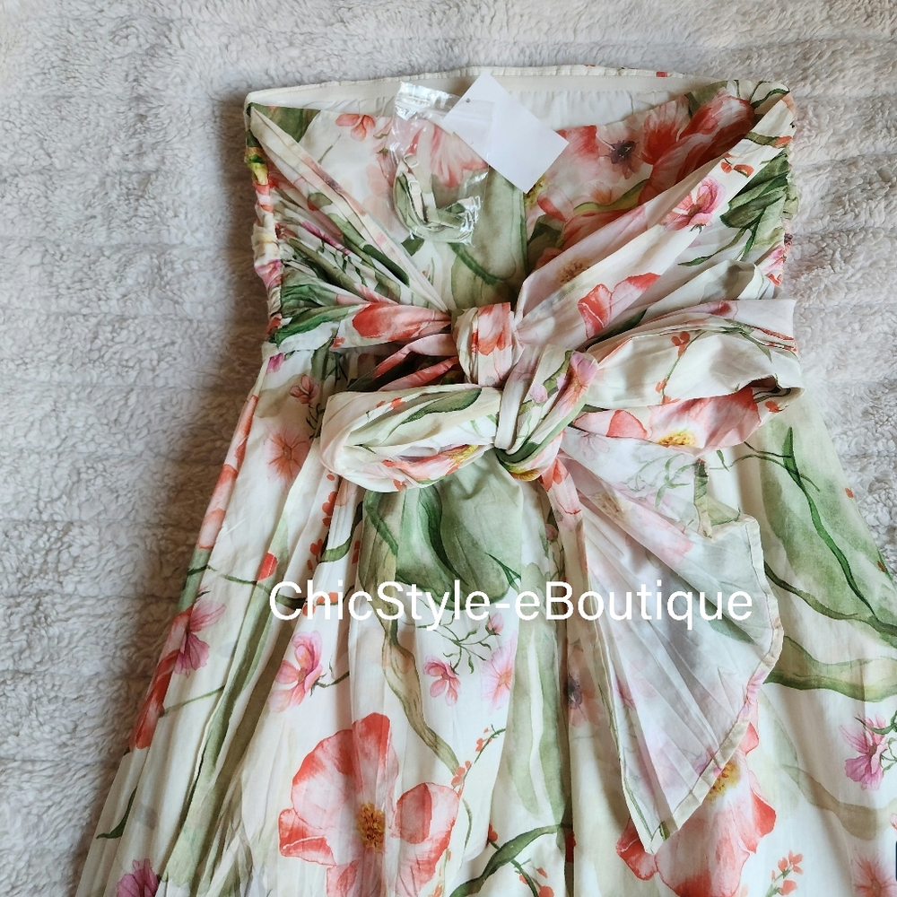 H&M Tie-back Bandeau Dress Midi Floral White/flowers Bnwt!! - Picture 11 of 16